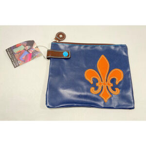 Urban Junket Zipper Pouch Clutch Blue Fleur 9 1/2" x 7 3/4" - Sustainable